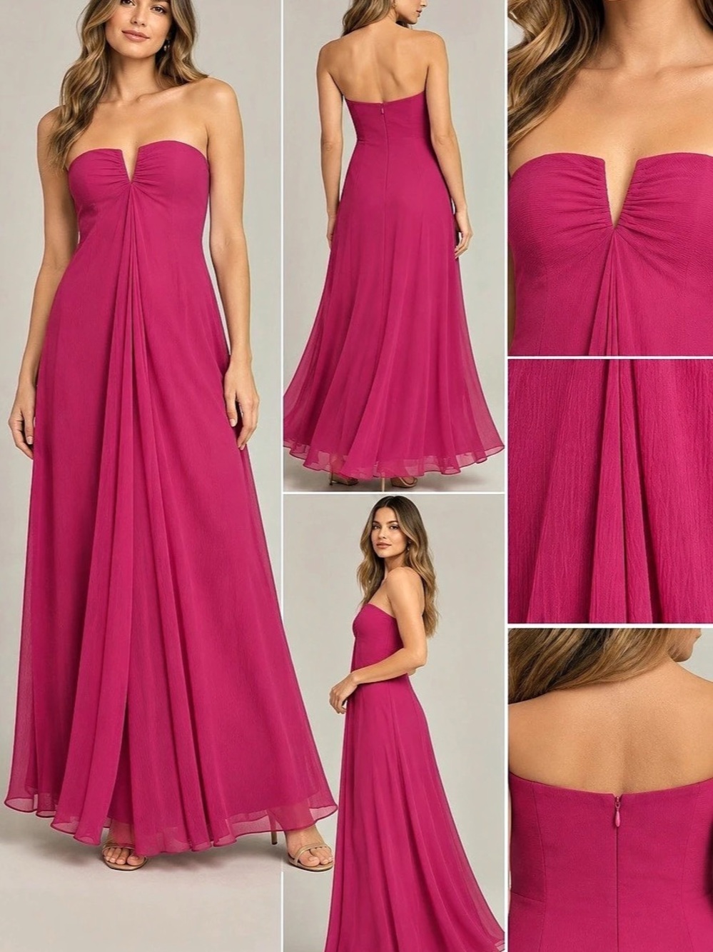 BHLDN Strapless Ruched Maxi Dress in Magenta Size Medium from Anthropologie